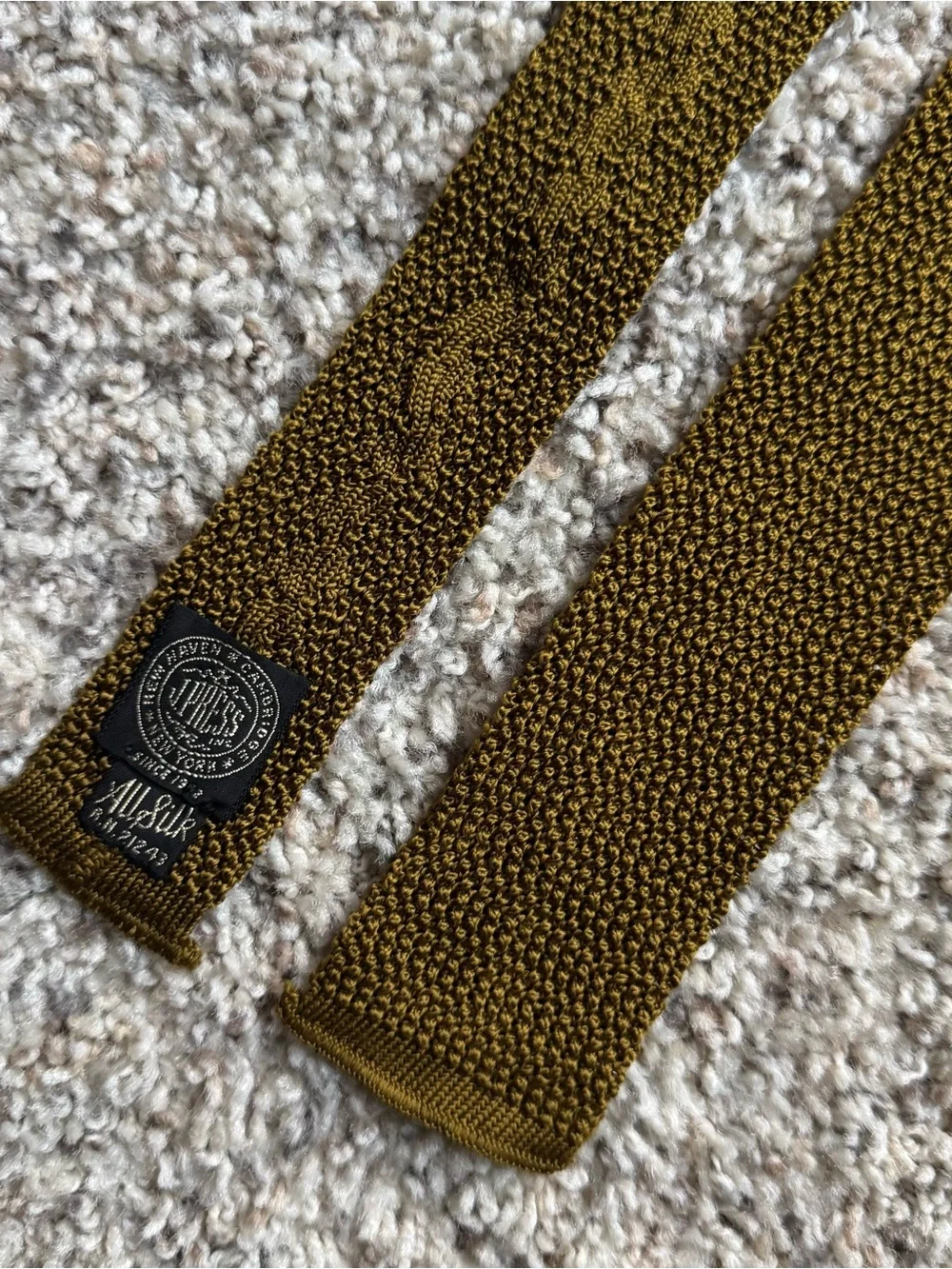 Vintage J Press Square End Knit Tie All Silk Mustard Gold Brown Ivy League